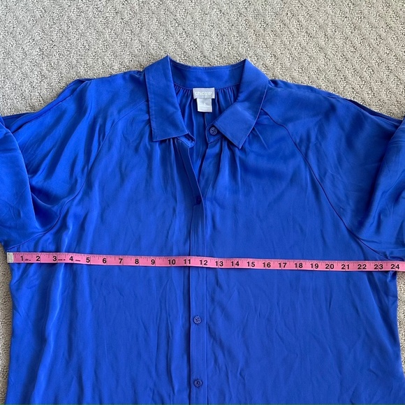 Chico's Sandwash Satin Solid Split Sleeve Shirt Blue Size 3 (US Size 16/… - Picture 13 of 13